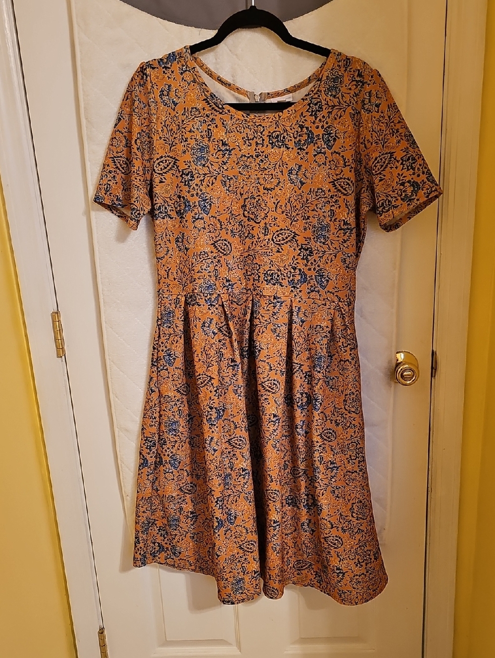 LuLaRoe Mustard and Blue Floral Amelia